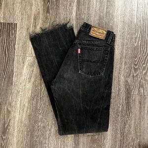 Vintage Moment Charcoal High Rise Straight Leg Jeans 100% Cotton Denim Raw Hem